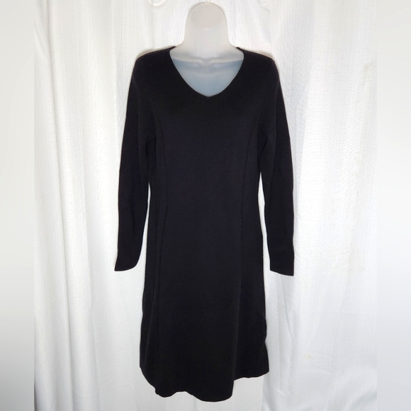 Talbots Dresses & Skirts - Talbots Pure Merino Wool Long Sleeve Elegant Black V-Neck Dress Size M